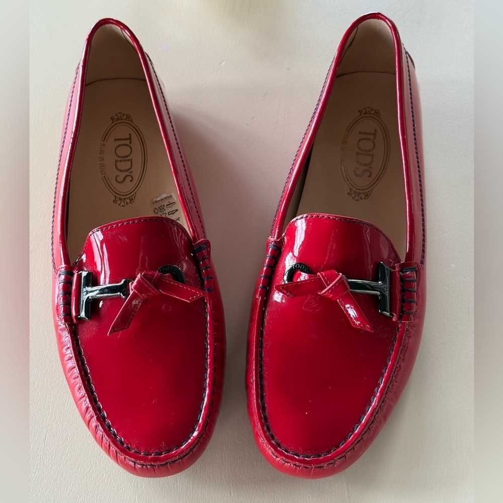 Tods Red Patent leather driving moccasin- NEW! Size 10